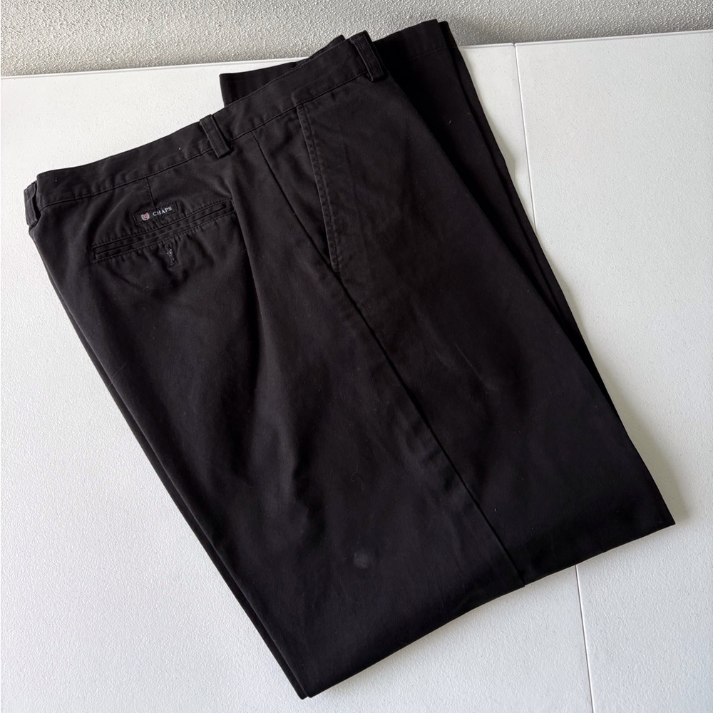 Chaps Black Chinos Size 34x30 Cotton Flat Front Business Casual Office Preppy